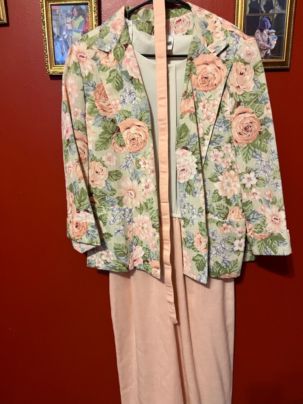 Floral Pastel Women's Blazer Jacket - Pink & Green